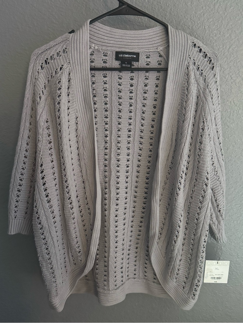 Liz Claiborne Light Gray Open-Knit Draped Cardigan